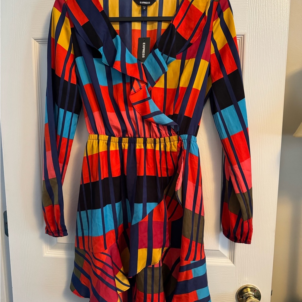 Express Multicolor Striped Long Sleeve Dress